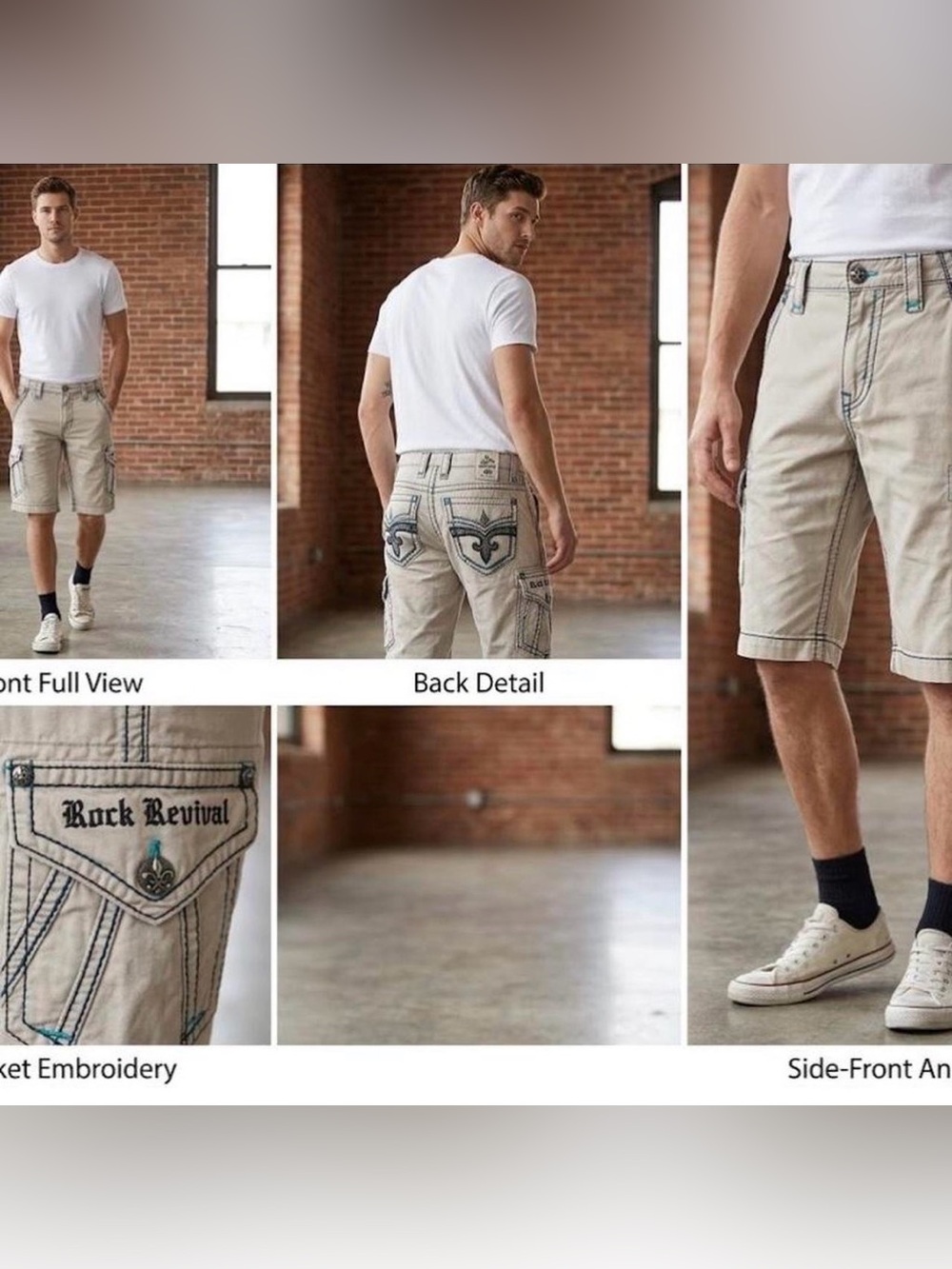 Rock Revival Men's Tan Embroidered Cargo Shorts